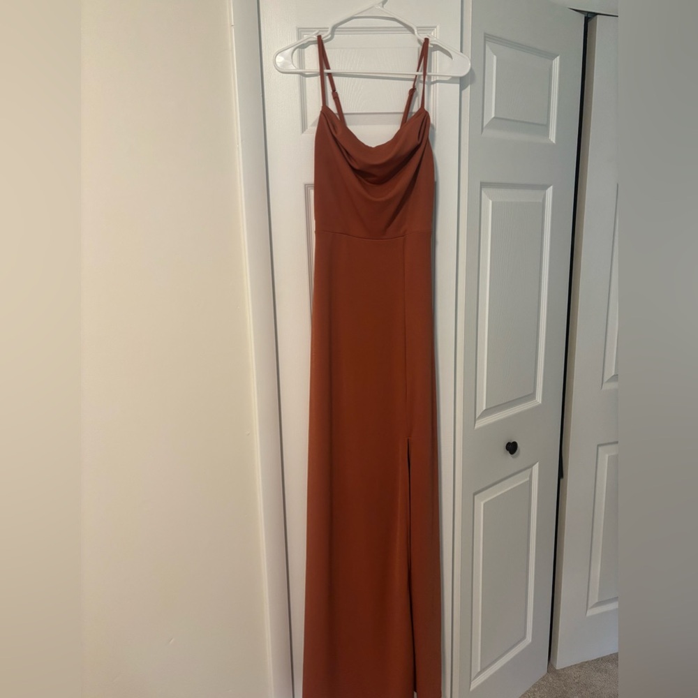 Azazie Terracotta Spaghetti Strap Gown
